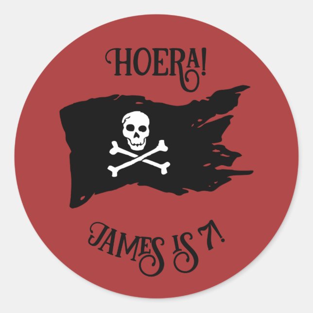 Autocollant pirate "Hourra!" Rouge foncé avec drap (Devant)