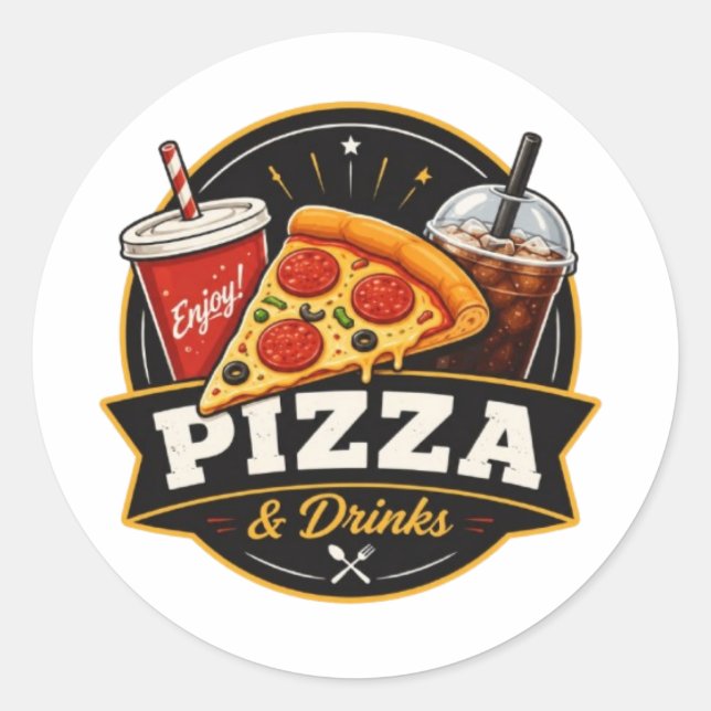 Autocollant Pizza & Boissons – Amateur de Fast Foo (Devant)