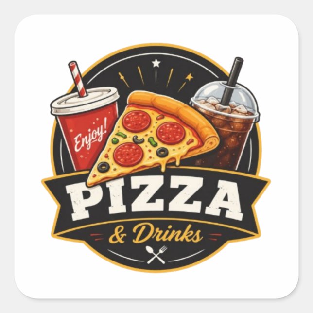 Autocollant Pizza & Boissons – Amateur de Fast Foo (Devant)