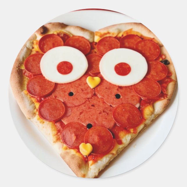 Autocollant Pizza en forme de cœur - Cadeau amusan (Devant)