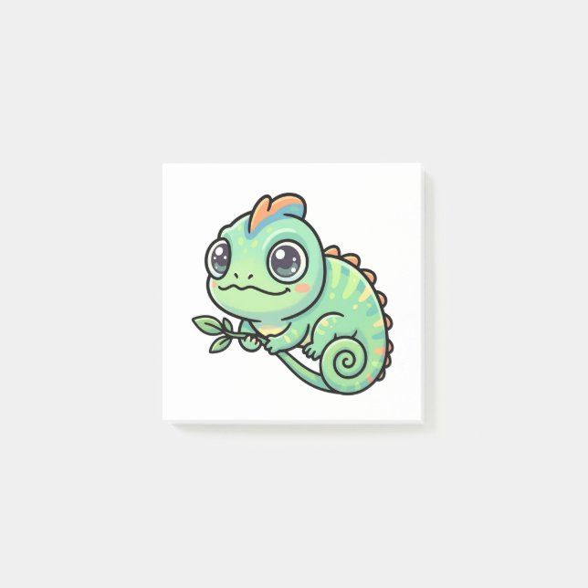 Autocollant Post-it Caméléon Vert Bébé Mignon (Devant)