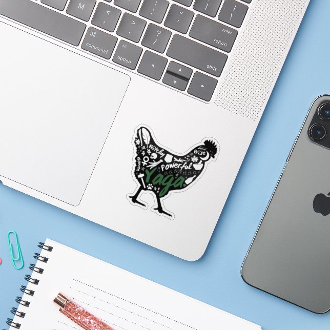 Autocollant Poulet Yaga (Ordinateur portable avec iPhone)