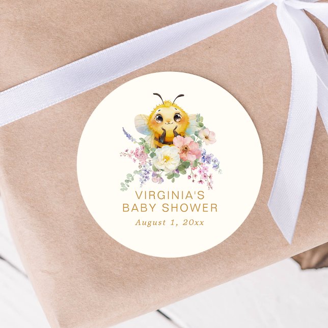 Autocollant pour Baby Shower Abeille (Bee Baby Shower Round Sticker by Painted Paperie
)