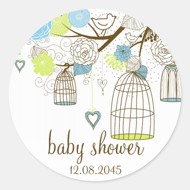 Autocollant pour Baby Shower avec Cages à Oiseaux  (Devant)