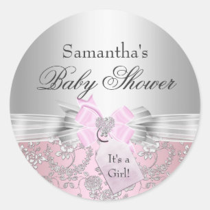 Autocollant pour Baby Shower avec joli nœud et fle