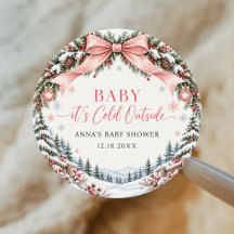 Autocollant pour Baby Shower Bébé au Ruban Rose C'