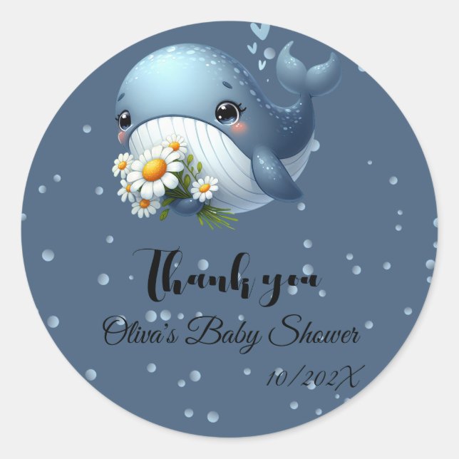 Autocollant pour Baby Shower Bébé Baleine Mignon (Devant)