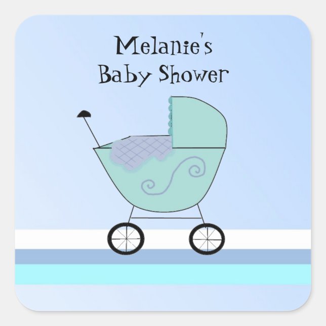 Autocollant pour Baby Shower Bébé Buggy Bleu (Devant)