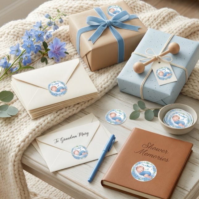 Autocollant pour Baby Shower « C'est un garçon » (Créateur téléchargé)