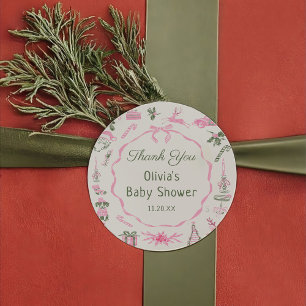 Autocollant pour Baby Shower de Noël avec un nœud