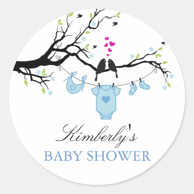 Autocollant pour Baby Shower Garçon | Oiseaux de l (Devant)