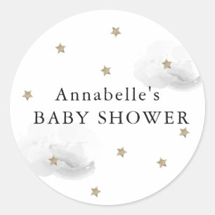 Autocollant pour Baby Shower Gold Stars & Gray Clo