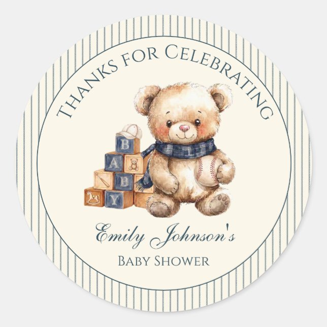 Autocollant pour Baby Shower Ours Garçon (Devant)