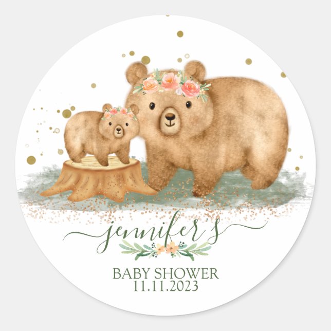 Autocollant pour Baby Shower Ourson de la Forêt |  (Devant)