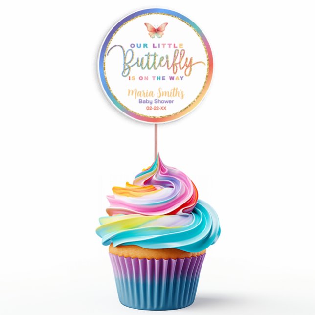 Autocollant pour Baby Shower Papillon – Aquarelle  (Party Favor Sticker Example)