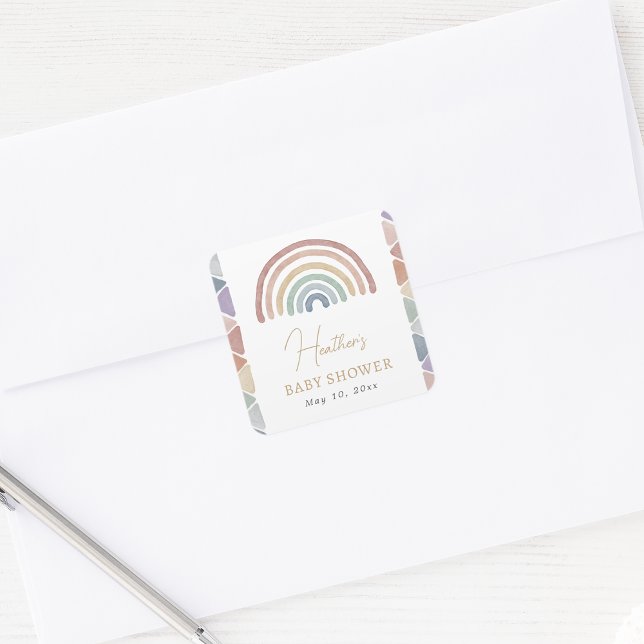 Autocollant pour Baby Shower Pastel Rainbow (Pastel Rainbow Baby Shower Square Sticker by Painted Paperie
)
