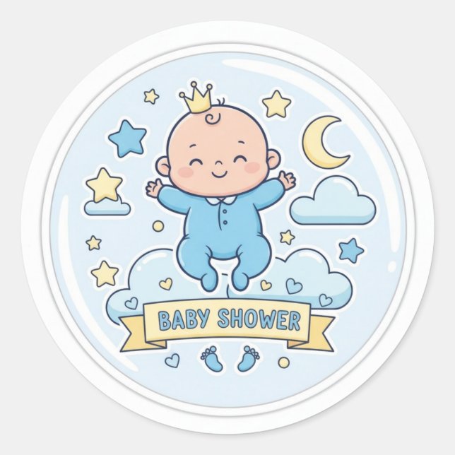 Autocollant pour baby shower pour garçon (Devant)
