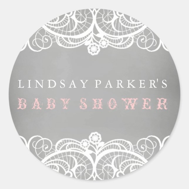 Autocollant pour Baby Shower Rustique Lace & Chalk (Devant)