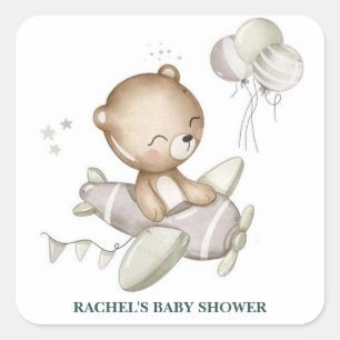 Autocollant pour Baby Shower Teddy Bear Airplane