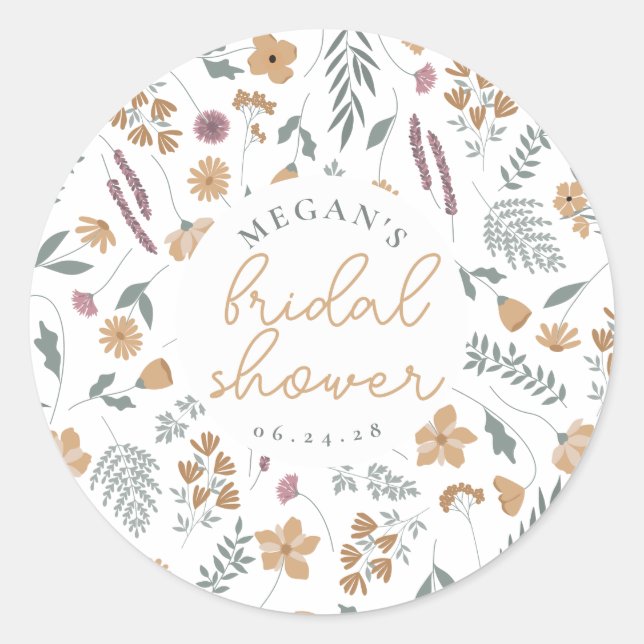 Autocollant pour Baby Shower Thème Fleurs Sauvages (Devant)