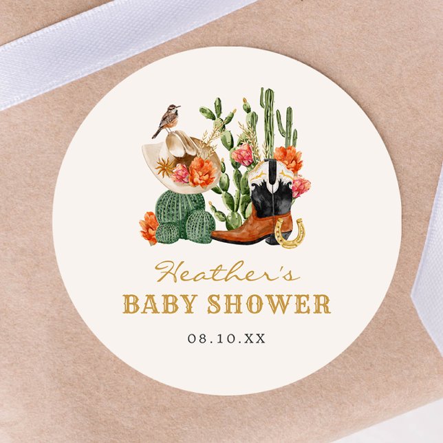 Autocollant pour Baby Shower Western Rustique (Rustic Western Baby Shower Sticker by Painted Paperie
)