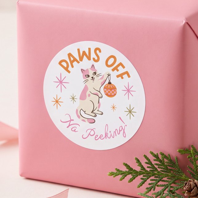 Autocollant pour chat « Pas touche, pas de fouine  (Paws Off No Peeking Until Christmas Cat Sticker)