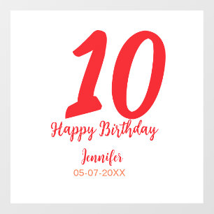 Autocollant Pour Fenêtre 10e anniversaire ajouter nom date année rouge modè