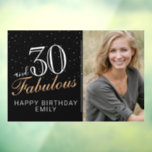 Autocollant Pour Fenêtre 30 et fabuleux moderne Black 30th Birthday Photo<br><div class="desc">30 et fabuleux moderne Black 30th Birthday Party Photo Fenêtre Cling. Grand signe pour la fête du 30ème anniversaire avec une photo personnalisée, une citation inspirante 30 et fabuleux et texte dans un script tendance avec un nom. L'arrière - plan est noir et le texte est blanc et doré. Personnalisez...</div>