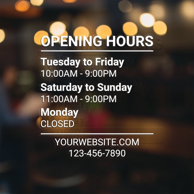 Autocollant Pour Fenêtre 3 lignes Boutique Heures Signer Site Web Téléphone (Créateur téléchargé)