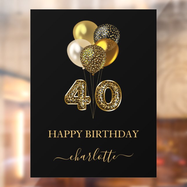 Autocollant Pour Fenêtre 40e anniversaire noir or léopard nom script (Feuille 2)