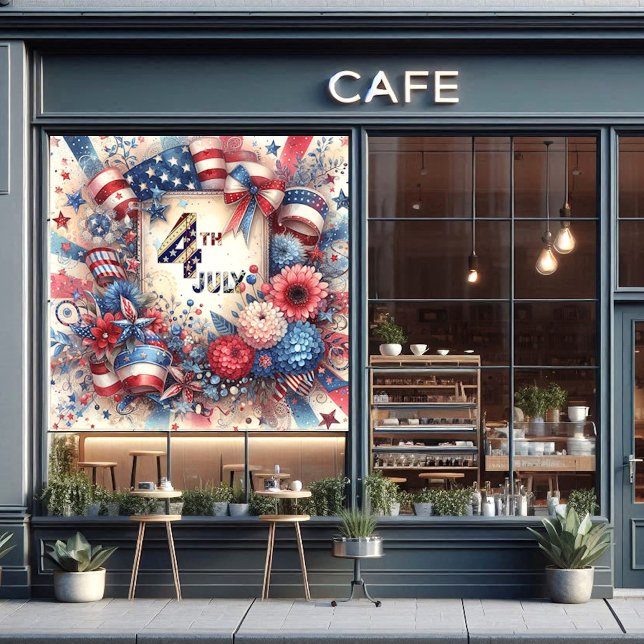 Autocollant Pour Fenêtre 4 juillet Jour de l'indépendance américaine Rouge  (4th July America Independence Day Red White & Blue Window Cling)