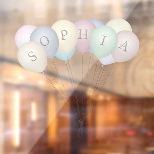 Autocollant Pour Fenêtre 6 Lettres Personnalisées Ballons Pastels et Sépia 