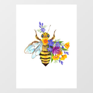 Autocollant Pour Fenêtre Abeille à fleurs avec plantes sauvages