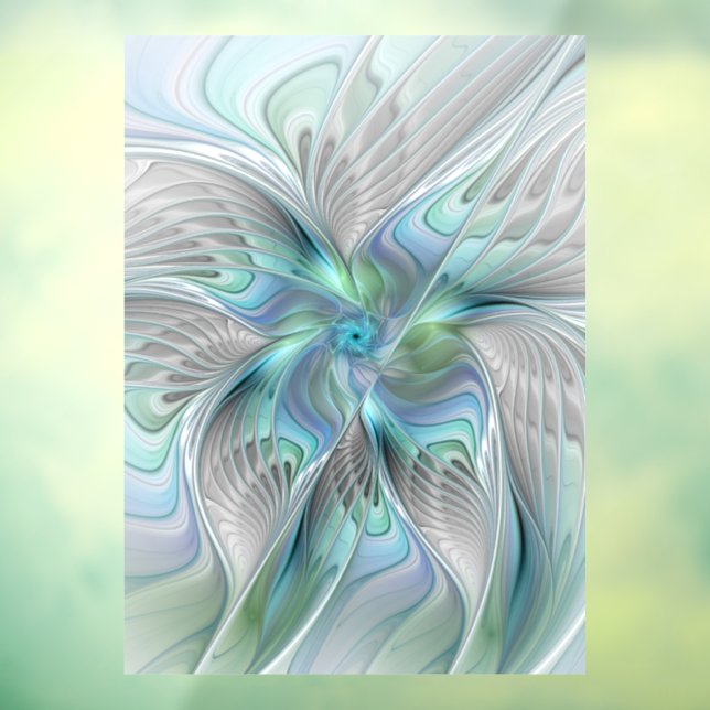 Autocollant Pour Fenêtre Abstrait Bleu Vert Papillon Imaginaire Fractal Art (Feuille 3)