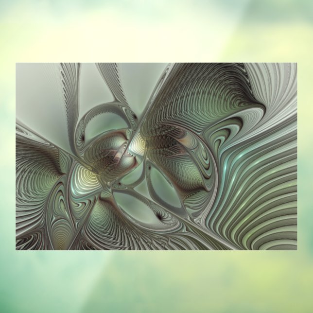 Autocollant Pour Fenêtre Abstrait Olive Sage Green Grey Fractal Art Imagina (Feuille 3)