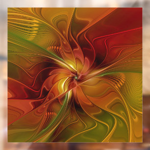 Autocollant Pour Fenêtre Abstrait Rouge Orange Brown Vert Fractal Art Flowe