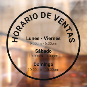 Autocollant Pour Fenêtre Adhesivo de ventana de horario commerce redondo w