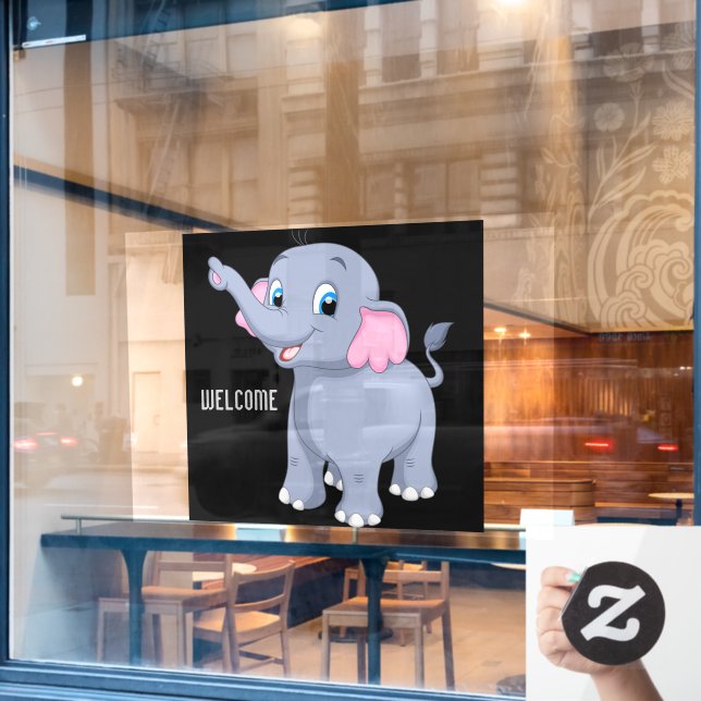 Autocollant Pour Fenêtre Adorable éléphant chaud et invitant Image de la ca (Fenêtre de café)