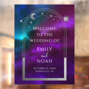 Autocollant Pour Fenêtre Affiche de bienvenue Cosmic Purple Turquoise Sun M