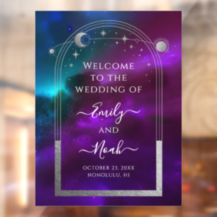 Autocollant Pour Fenêtre Affiche de bienvenue Cosmic Purple Turquoise Sun M