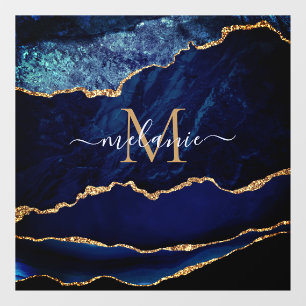 Autocollant Pour Fenêtre Agate Blue Gold Marble Nom Lettre Clou Fenêtre Clô