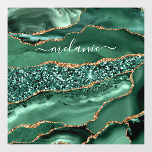 Autocollant Pour Fenêtre Agate Green Gold Parties scintillant Geode Marbre