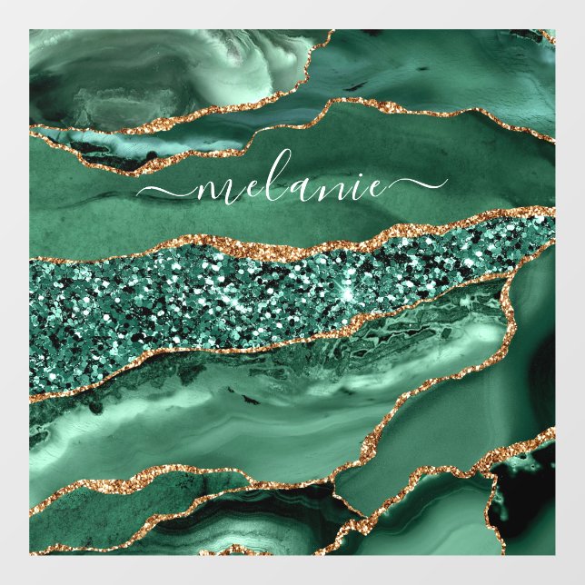 Autocollant Pour Fenêtre Agate Green Gold Parties scintillant Geode Marbre  (Feuille)