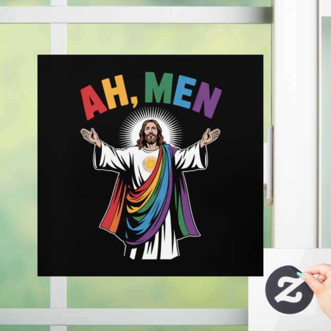 Autocollant Pour Fenêtre Ah Men Funny Jesus LGBTQ Gay pride Arc-en-ciel (Maison)
