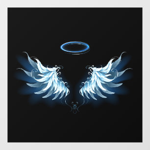 Autocollant Pour Fenêtre Ailes d'ange bleues lumineuses sur fond noir