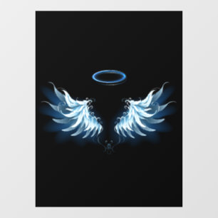 Autocollant Pour Fenêtre Ailes d'ange bleues lumineuses sur fond noir