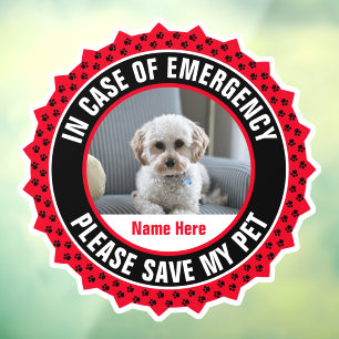 Autocollant Pour Fenêtre Alerte de sécurité pour mon animal Nom Photo Coule