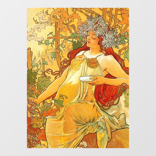 Autocollant Pour Fenêtre Alphonse Mucha Art Nouveau Automne (Feuille)