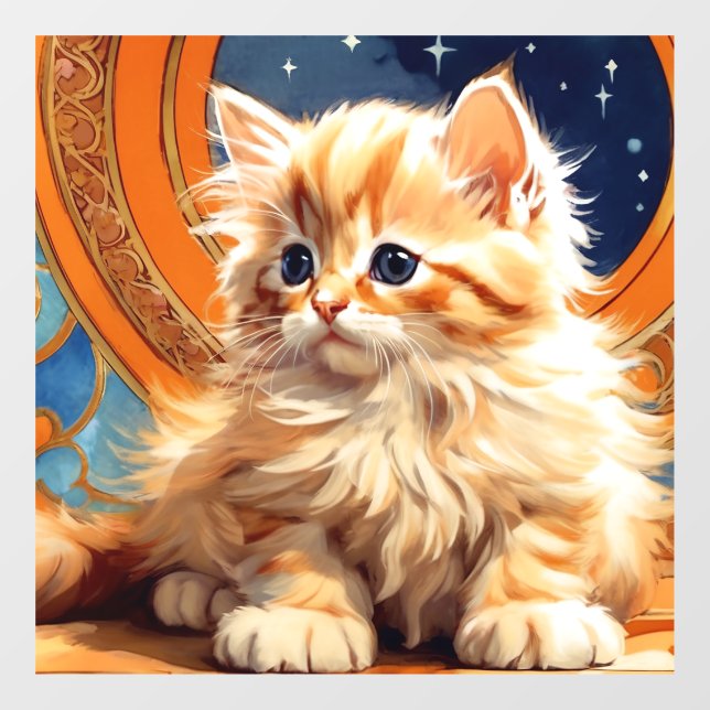 Autocollant Pour Fenêtre Alphonse Mucha Art Nouveau Chat orange (Feuille)