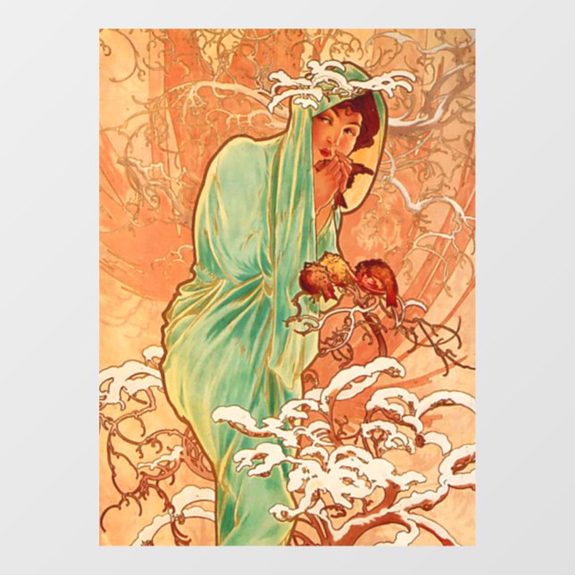 Autocollant Pour Fenêtre Alphonse Mucha Art Nouveau Hiver (Feuille)